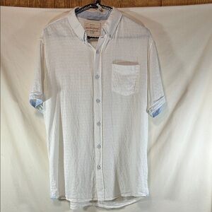 Weatherproof Men's White With Blue Accents Linen/Cotton Button-Up Shirt